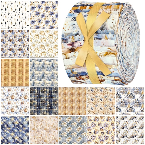 Rollo de Tela Ganeen 100 Piezas Azul y Dorado para Patchwork 6,5x51 cm