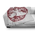 thumbnail image 3 of Tree Soft Flannel Fleece Blanket, Traditional Oak Silhouette Mythological Foliage Symbolizing Growth and Prosperity, Cozy Plush for Indoor and Outdoor Use, 50" x 70", Ruby and White, by Ambesonne, 3 of 6