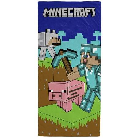 Minecraft Kids Bath Pool Beach Towel - Super Soft & Absorbent 100% Cotton Towel, Measures 28 x 58