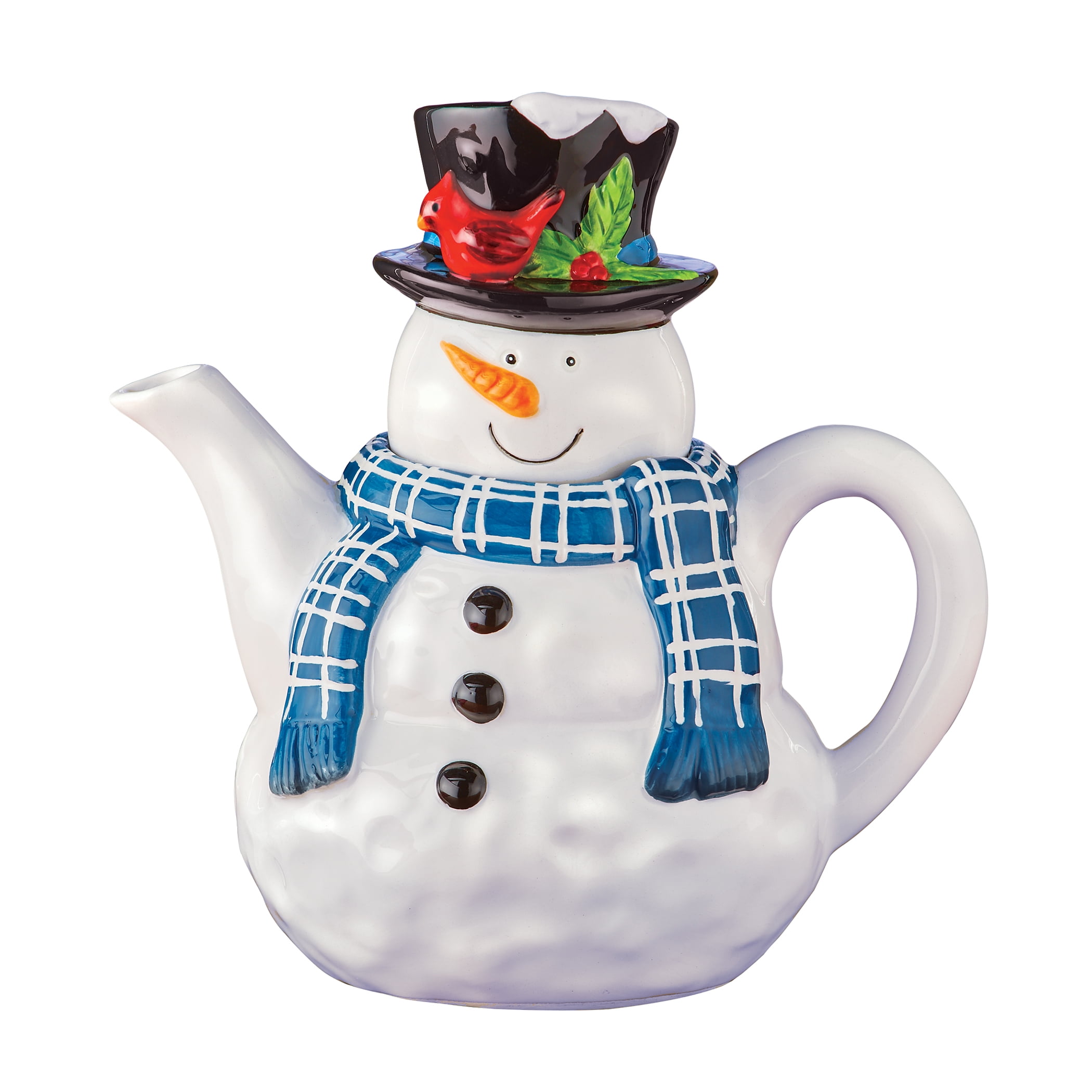 Multi Color 4" Tall Ceramic Snowman With Teddy Bear Tea Light Candle Holder