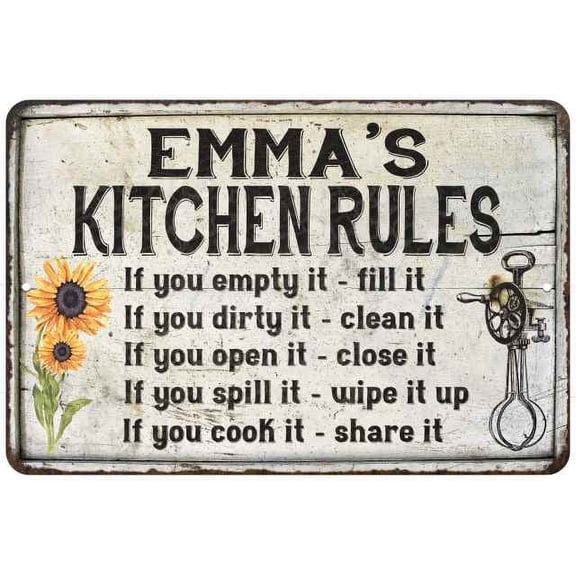Emma's Kitchen Rules Chic Sign Vintage Decor 8 x 12 High Gloss Metal 208120032137