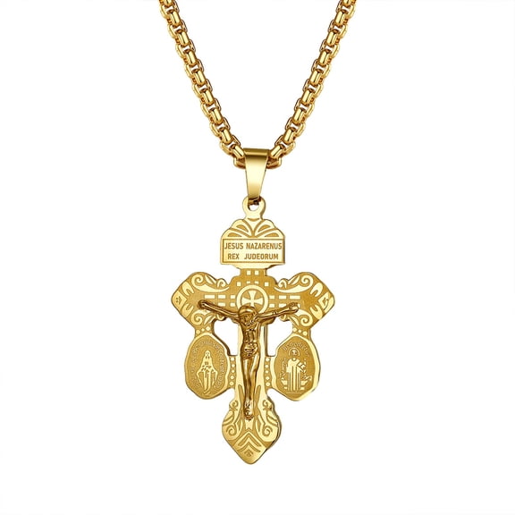 Avaner Cross Necklace for men women: Stainless Steel Cruz Del Perdon Catolica St Benedict Miraculous Medal Pendant Necklaces for Men and Women Religious Jewelry Gifts
