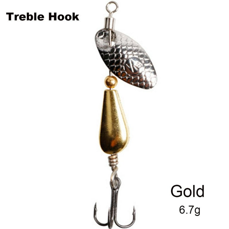 Portable Sequins Durable Metal Fishing Lure Rotating Spinner Spoon Crank  Bait Single Hook/Treble Hook TREBLE HOOK - GOLD - 6.7G 