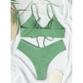 thumbnail image 4 of Hotian Women Self Tie High Cut Bikini Set Drawstring High Leg Swimsuits Green M, 4 of 6