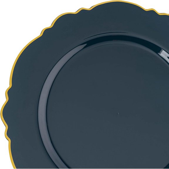 Smarty Had A Party Elegant Disposable Plastic Dinnerware, Blossom Rim Navy and Gold 7.5" Salad Plates for Weddings, Birthdays, and Special Occasions (120 Count)