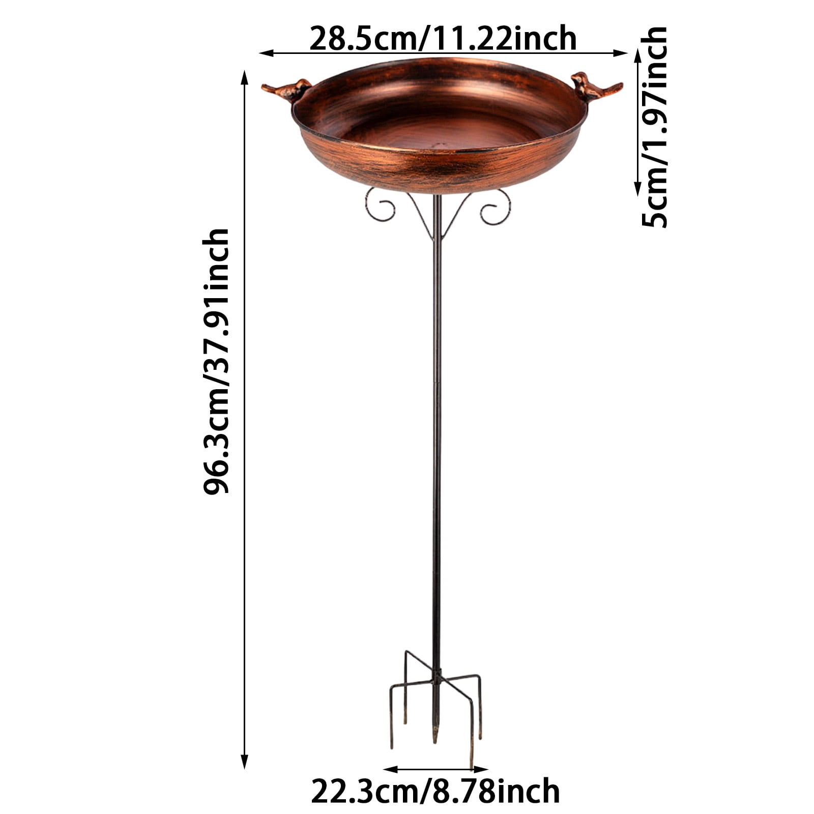 38 Inch Tall Bird Bath with Stake, Vintage Copper Metal Bird Bath for Outside Metal Freestanding Birdbath for Garden Yard Patio