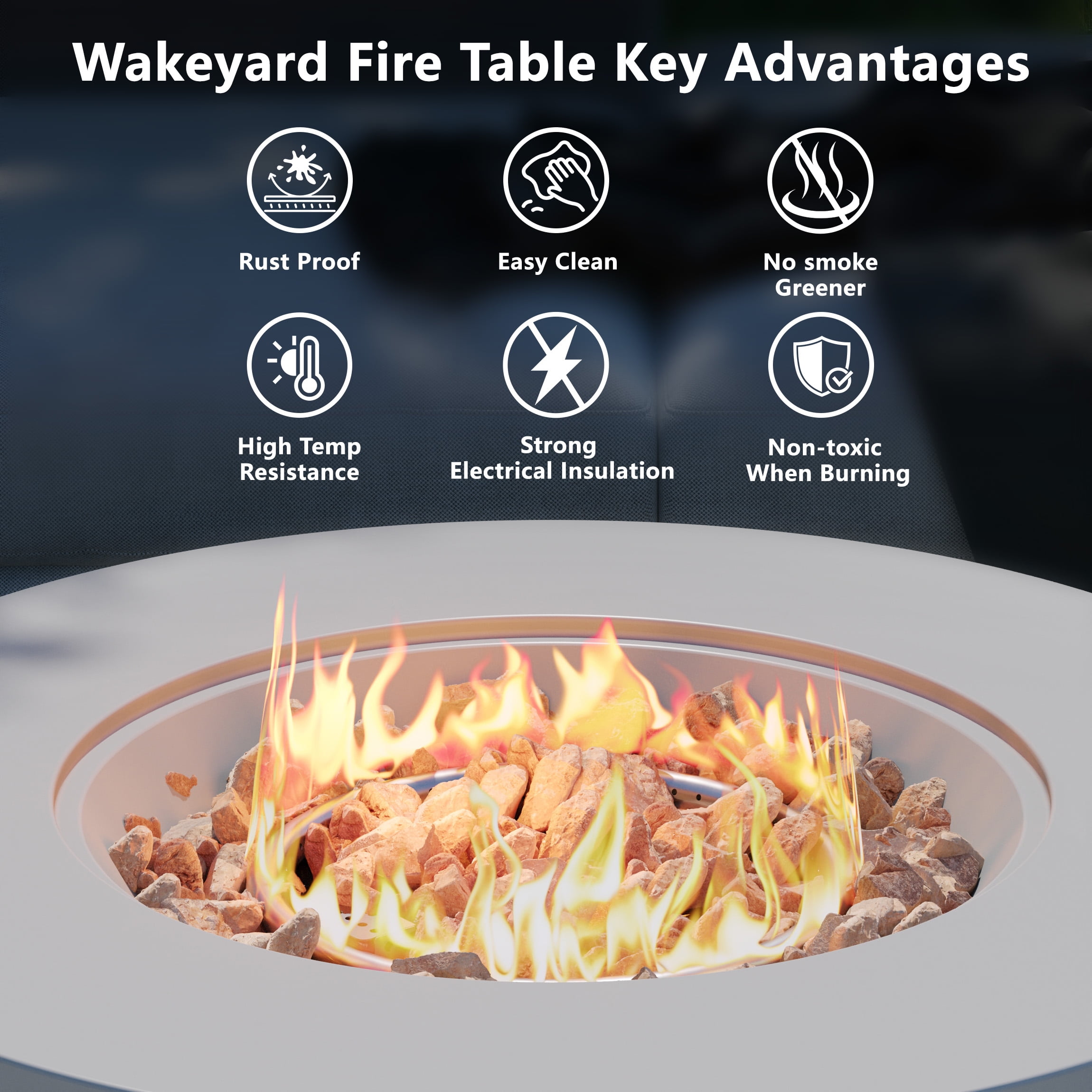 Wakeyard 32.5 inch Round Propane Fire Pit Table, 50000 BTU, Includes Lava Rock,Gray