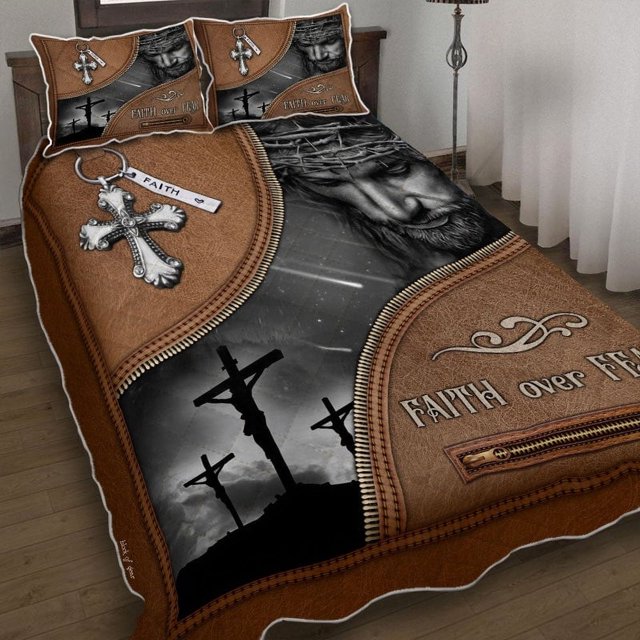 Jesus Faith Over Fear Amazing - Juego de Cama Colcha Lt11