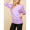 thumbnail image 3 of Made by Johnny Women's V-Neck 3/4 Sleeve Dolman Top with Side Shirring XXXL LILAC, 3 of 6
