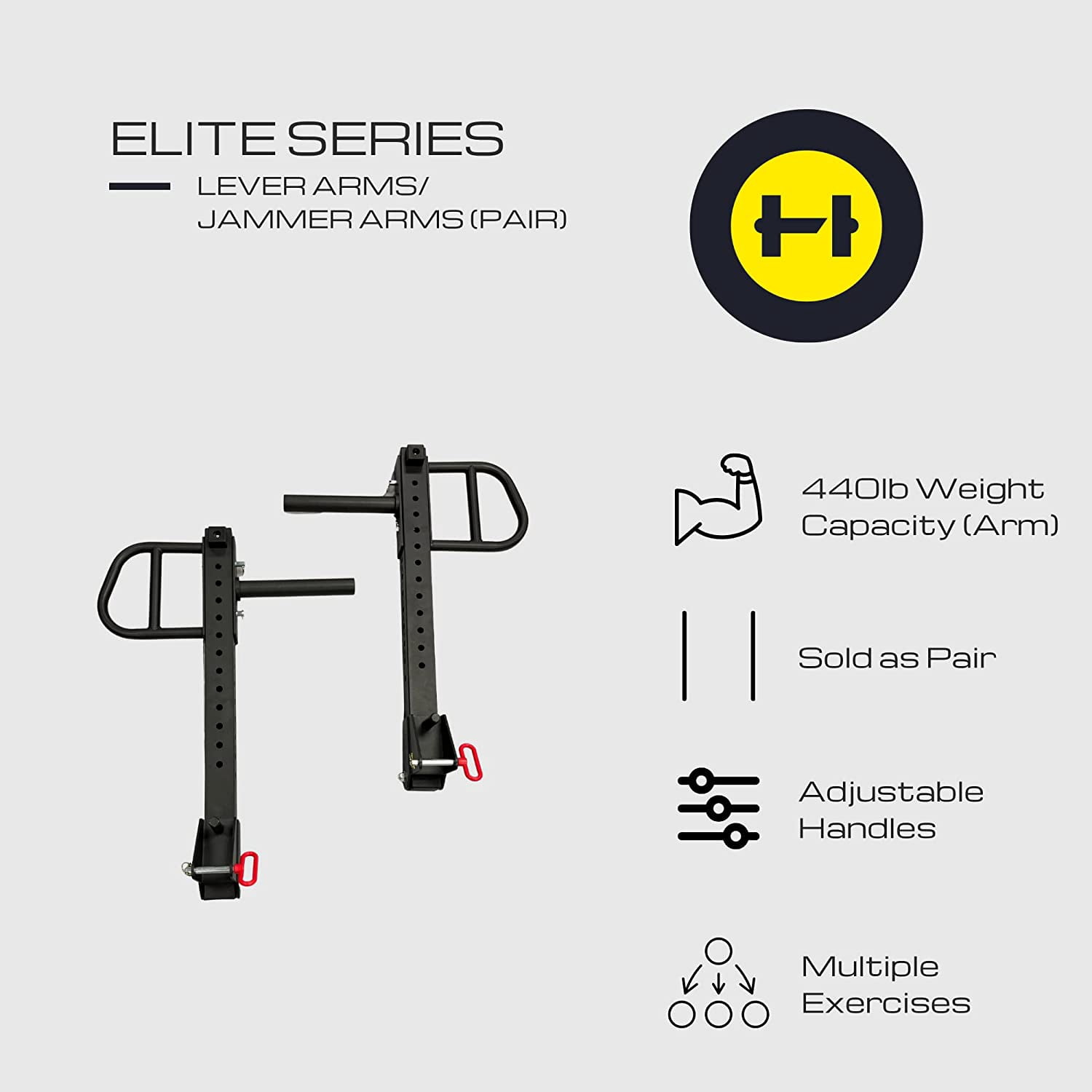 HulkFit Elite Series 3" x 3" Power Cage Adjustable Lever Jammer Arms Attachment Accessory (Pair) - Black