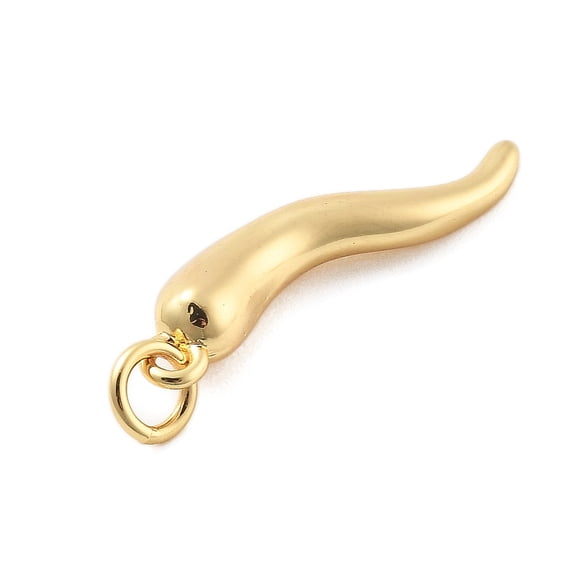 10 pc Brass Pendants Horn of Plenty/Italian Horn Cornicello Charms with Jump Ring Real 18K golden Plated 25.5x6x4.5mm Hole: 3mm