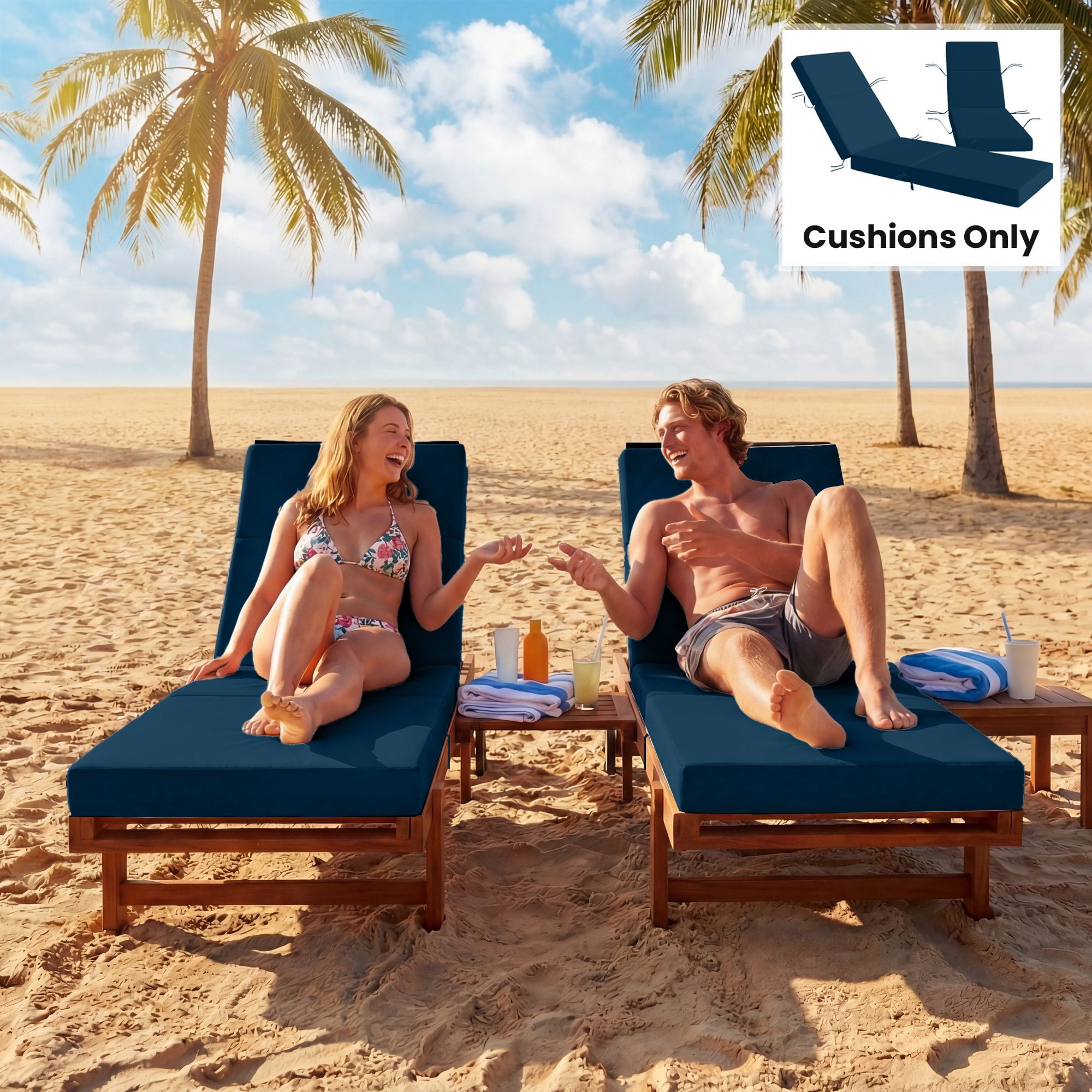 Alvantor Set of 2 Chaise Lounge Cushion 4" Lounge Chair Cushion for Outdoor 21" x 72 ",Navy Blue