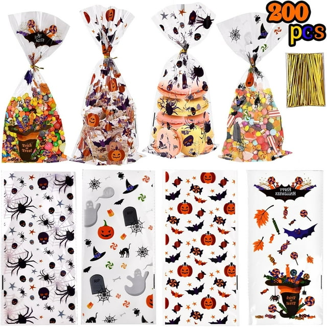 Bolsas de Celofán con Lazos Giratorios, Bolsa de Regalo Transparente, Bolsas con Corbatas, Bolsas para Golosinas y Regalos para Fiesta (Transparente)