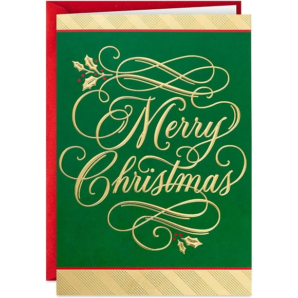 Hallmark Boxed Christmas Cards, Green and Gold (40 Cards with Envelopes)