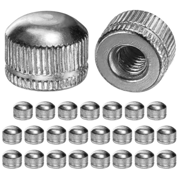 25-Pack Threaded Cap Nuts, M6x14mm Screw Caps for Light Fixture, Female Knurled Knob Nut for Ceiling Light Cover Replacement [Chrome Tone]