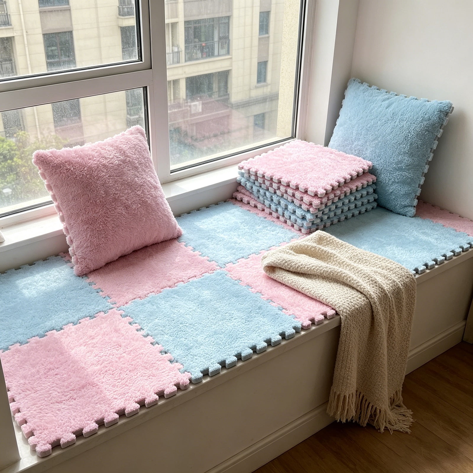 Pack of 20 30 x 30 cm interlocking foam mats, plush mat, carpet tiles, plush carpet, bedroom floor tiles, soft play mat