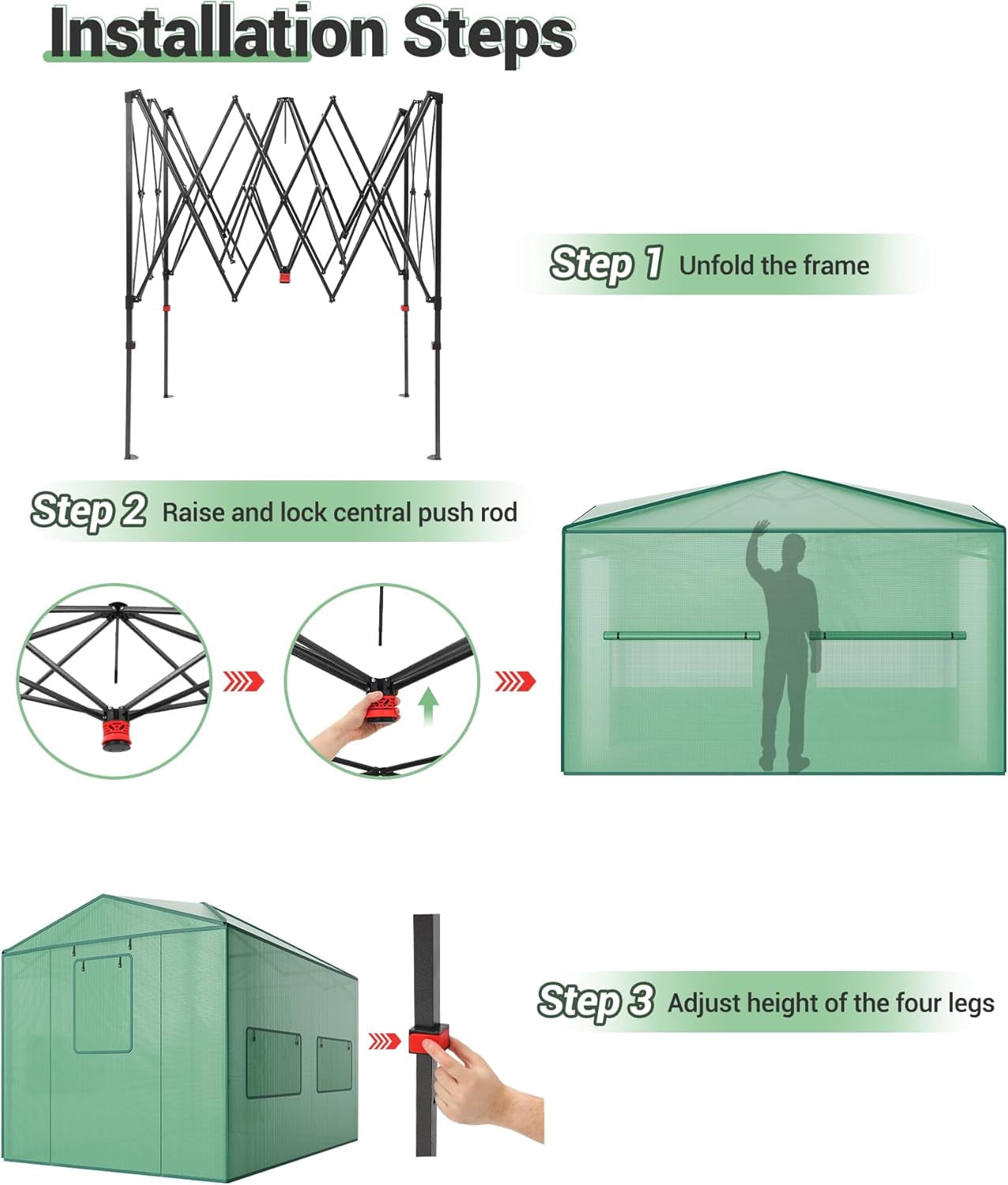 Garvee Pop up Walk-in Greenhouse, 8’x12’,  for Garden Patio Backyard, Green