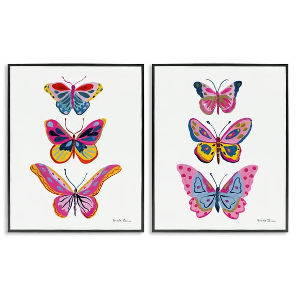 Stupell Industries Bright Flutter Butterflies Insects Painting Black Framed Art Print Wall Art, 11 x 14, Set of 2