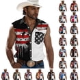 thumbnail image 2 of Xcmzpl 4th of July Button Down Shirts for Men Sleeveless American Flag Print Tank Tops Lapel Collar Casual Loose Patriotic Tanks Veats with Pocket, 2 of 6