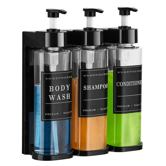 Shampoo and Conditioner Dispenser,Shower Soap Dispenser 3 Chamber No Drill Wall-Mounted Large Capacity
