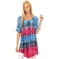 thumbnail image 5 of Sakkas Monet Long Tall Tie Dye Ombre Embroidered Cap Sleeve Blouse Shirt Top - Blue / Pink - One Size, 5 of 5