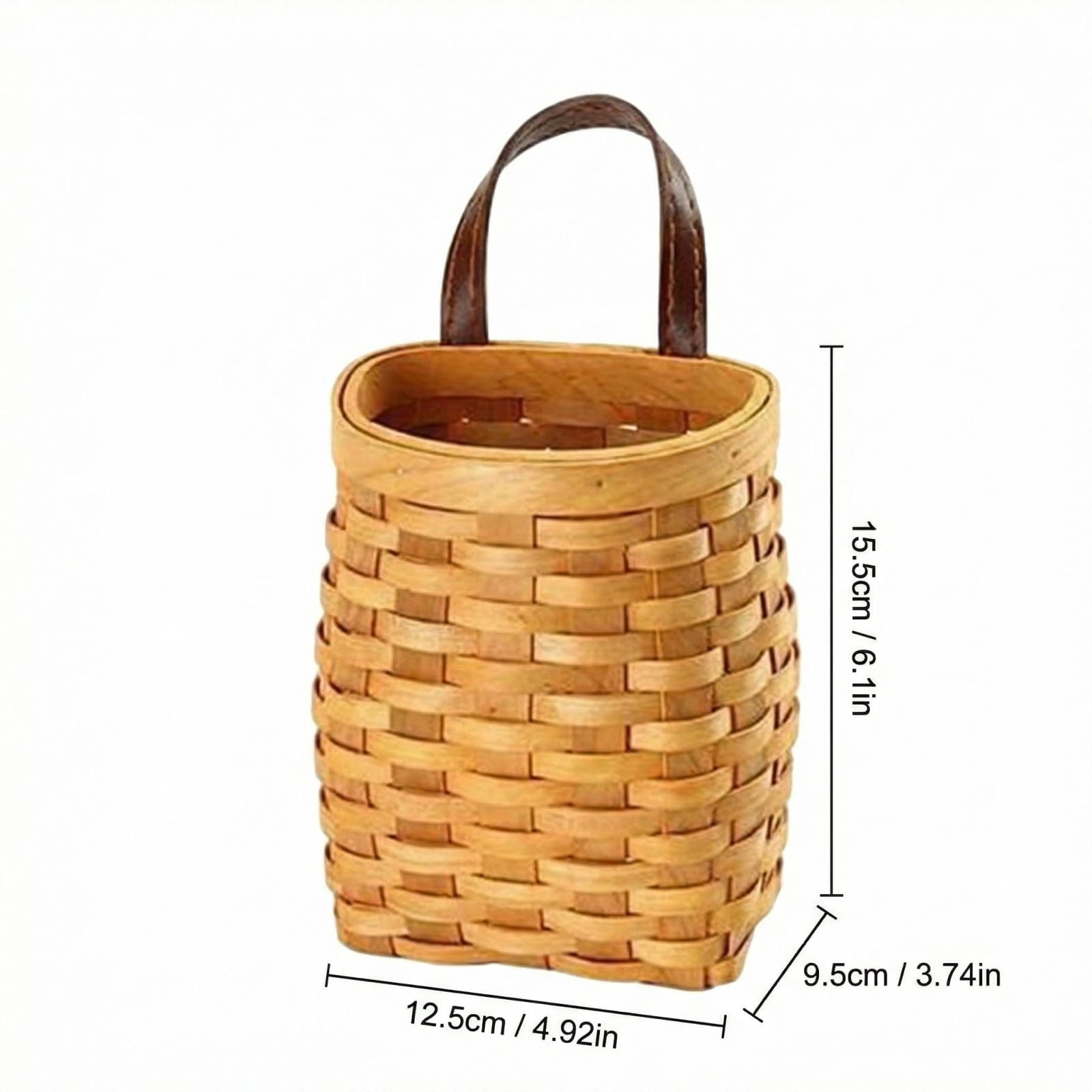 Hanging Basket Hanging Wicker Baskets, Hand-Woven Wood Storage Basket Portable Wall Hanging Flower Basket Organizer Fruit Vegetable Rattan Storage Holder Basket Container Home Decoration