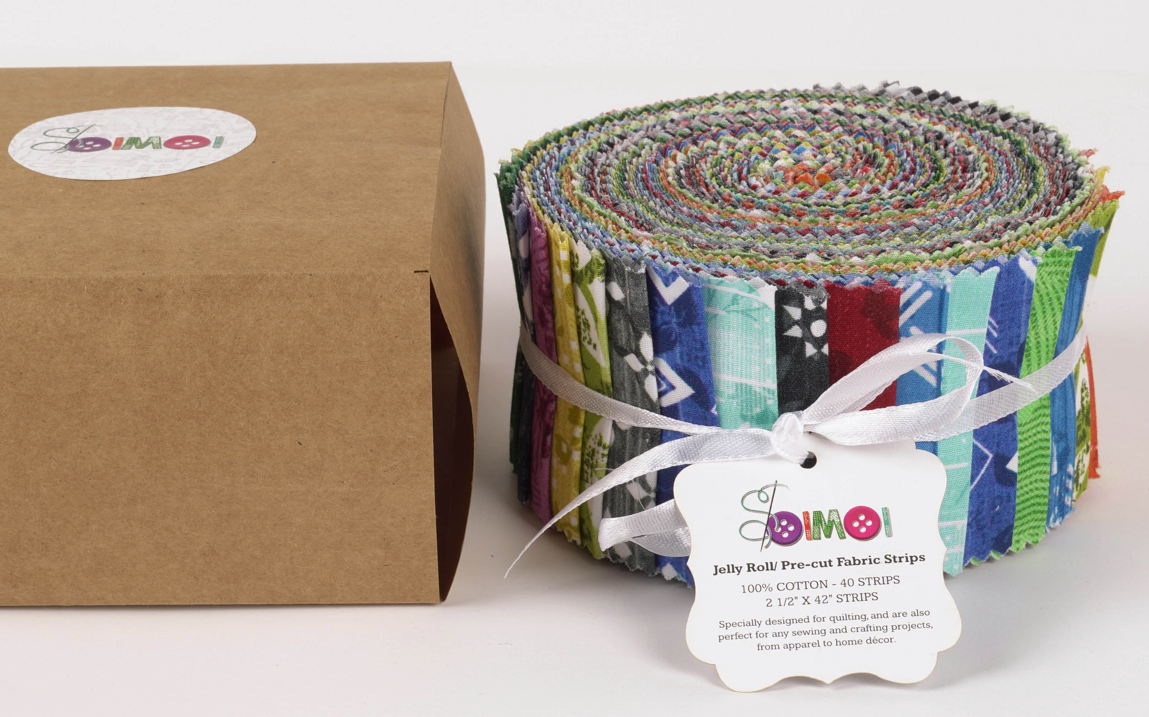 Soimoi 40Pcs Geometric & Texture Print Cotton Precut Fabrics For Quilting Craft Strips 2.5x42inches Jelly Roll - Multicolor