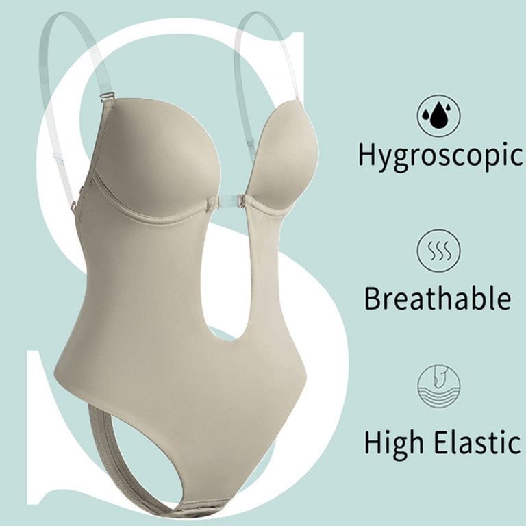 control underwear for backless dress Fantasook Womens Backless Bodysuit Thong Shapewear Invisible Seamless Body Shaper U Plunge Tummy Control Underwear for Dress, Women's, Size: 2XL,