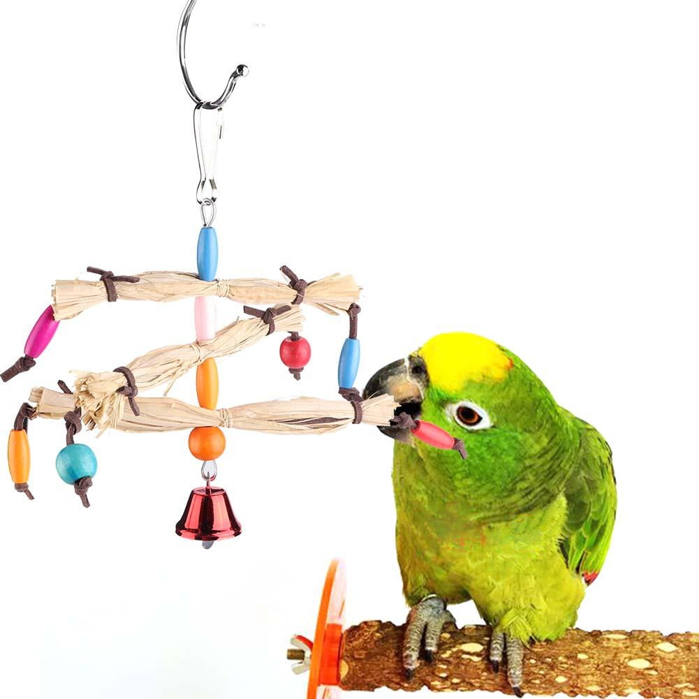 Tebru Parrot Playing Toy,Bird Hanging Cage Toys Wooden Standing Pole