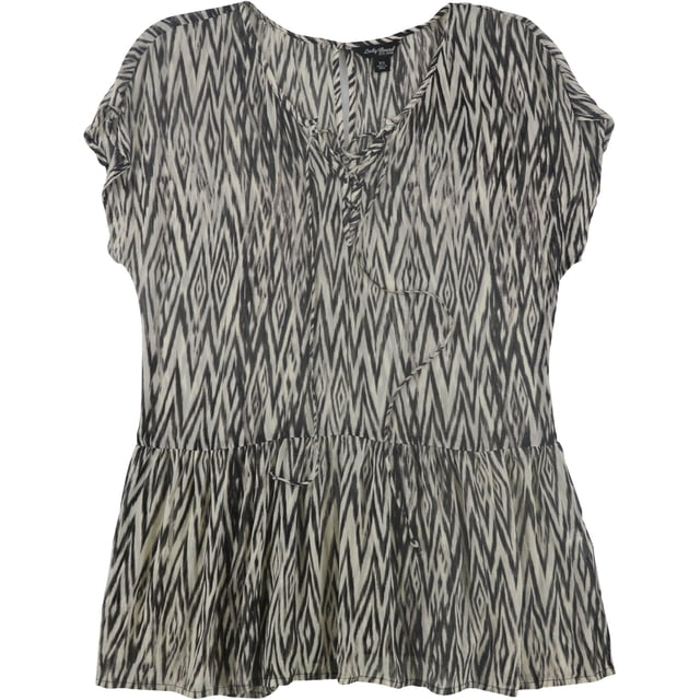 Lucky Brand Blusa estampada con peplum para mujer, marrón, XS