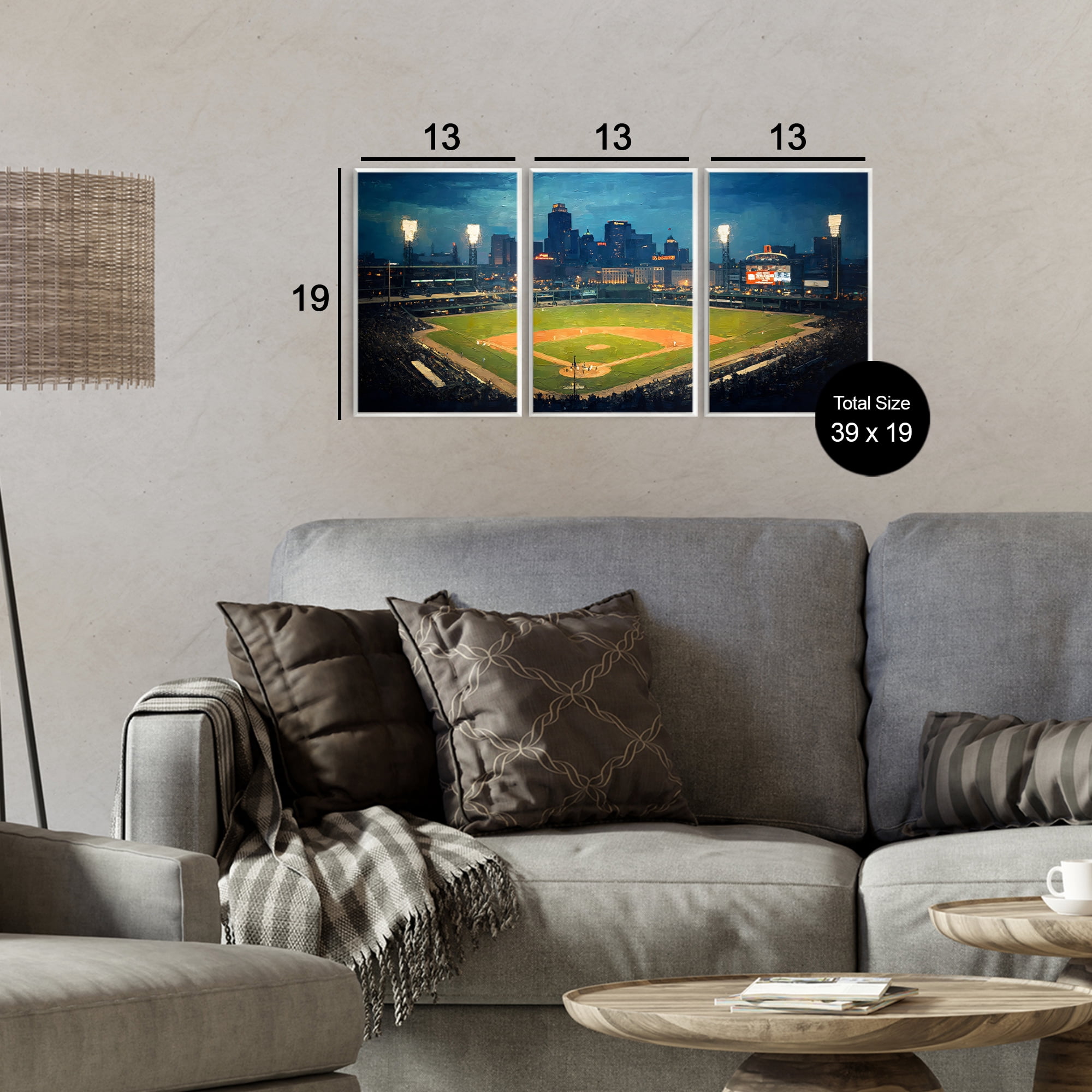 Stupell Industries Baseball Stadium Night View 3 Piece Wall Plaque Art Set, design by Arlington Prints