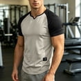 thumbnail image 2 of Men's Summer Color Block V-Neck Slim Fit Quick Dry Breathable Sports Short Sleeve Tee T-Shirt Top Yoga Gym Workout Training Running Casual Activewear Essential | JASKFLY,Gray S, 2 of 6