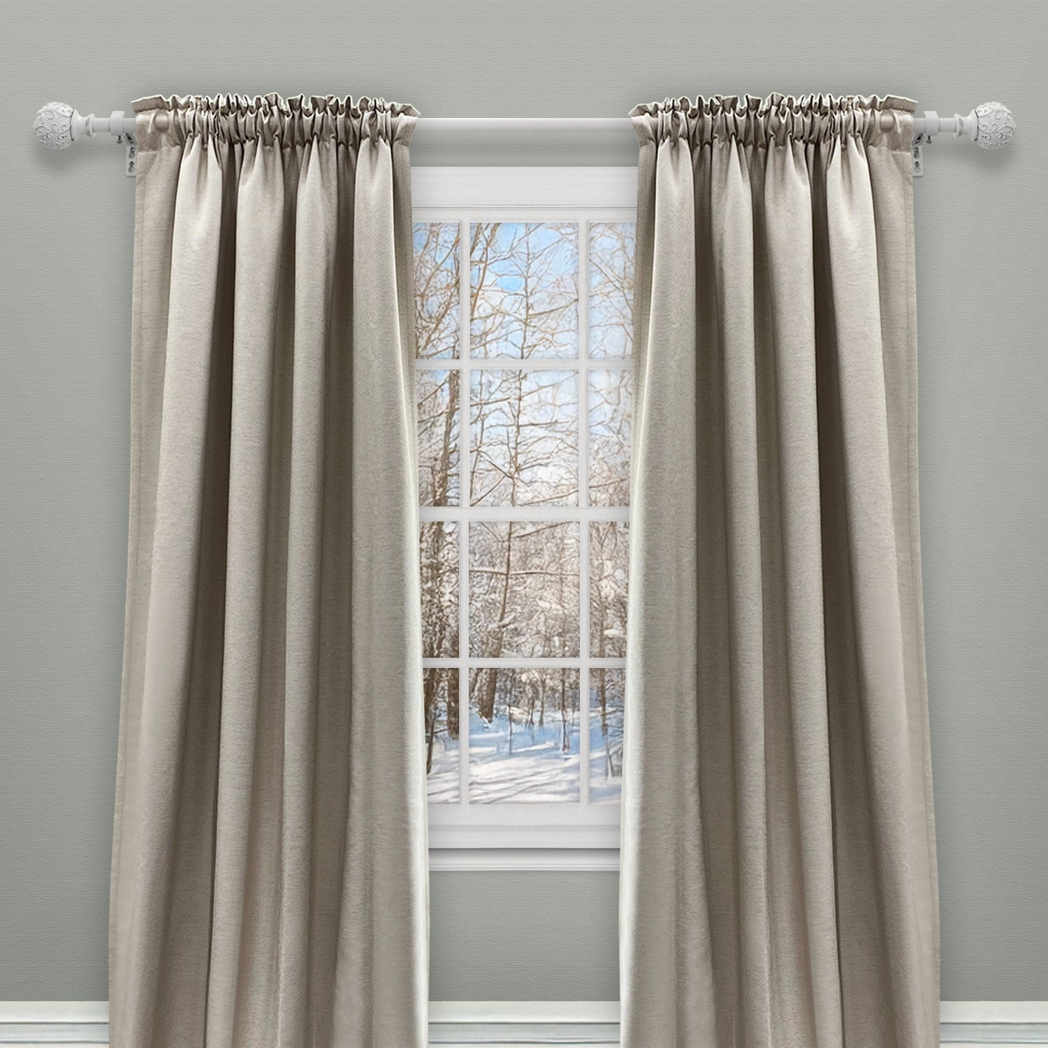 Lumi 66 in. - 120 in. Telescoping 3/4 in. Single Curtain Rod Kit in White with Farmhouse Ball Finial
