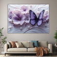 thumbnail image 6 of Mudket Purple Flower & Butterfly with Pearl and Diamond Canvas Wall Art, Floral Wall Decor, Framed Ready to Hang Artwork for Living Room Bedroom Luxury Decor - 12"L x 8"W, 6 of 10