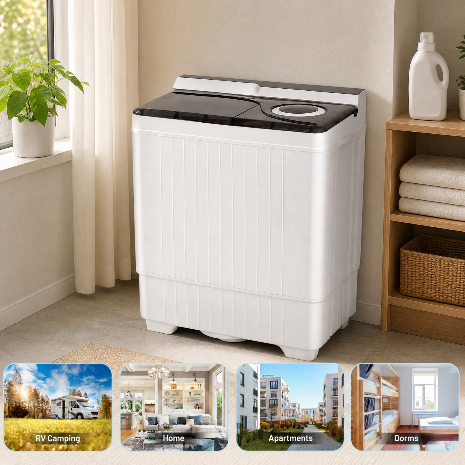 Costway 26lbs Portable Semi-automatic Washing Machine W/Built-in Drain Pump Grey
