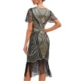 thumbnail image 5 of Coat for Women 1920s Flapper Party Dress Set with Knee Length Sequined Dress and Tassels Hem Accessories, 5 of 7