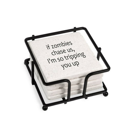 

CafePress - If Zombies Chase Us... - Tile Coaster Drink Coaster Set of 4 w/ holder