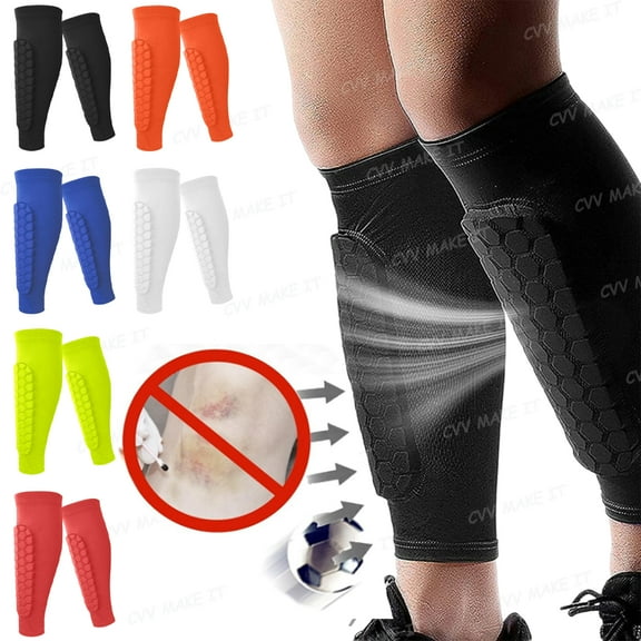 Homeyce Soccer Shin Guards Pads for Youth Adult, Shin Defender Shin Guards Kids, Calf Compression Sleeve with Honeycomb Pads, Protective Soccer Shin Pads Gear for Boys, Girls,Black L