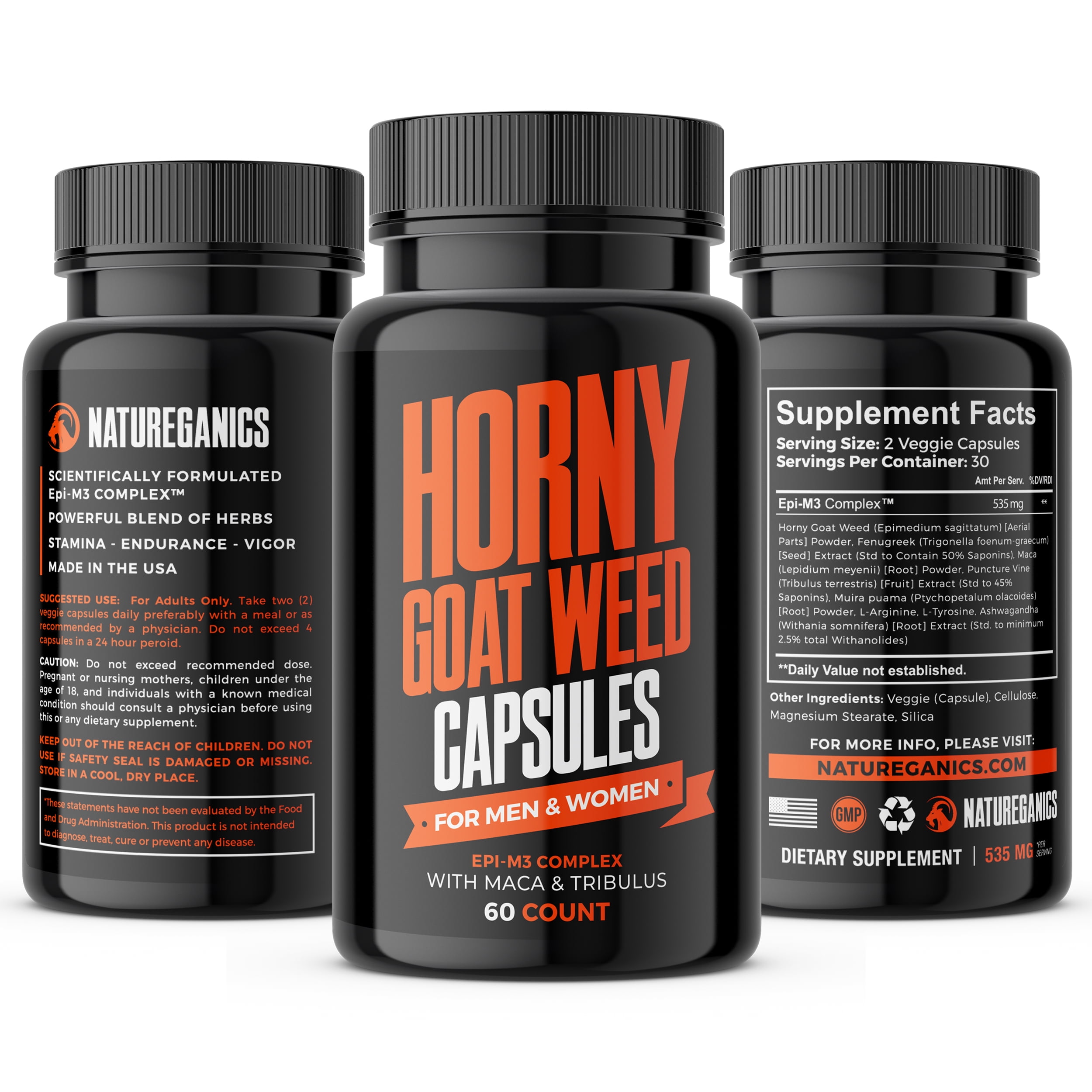 Natureganics Horney Goat Weed, Women and Men's Performance Pills, 60 Capsules, Sexual Health Supplement, EPI-M3 Complex, Maca, Tribulus terrestis, L-Arginine, L-Tyrosine, Ashwagandha