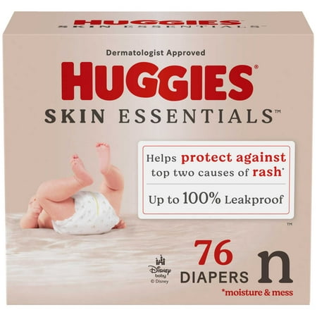 Huggies Skin Essentials Baby Diapers, Size Newborn (6-9 lbs), 76 Count