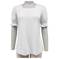 thumbnail image 2 of Gibobby Playera de Manga Corta Casual Suave Verano sólido cuello cuadrado princesa manga corta manga suelta camiseta mujer Top(Blanco,G), 2 of 4