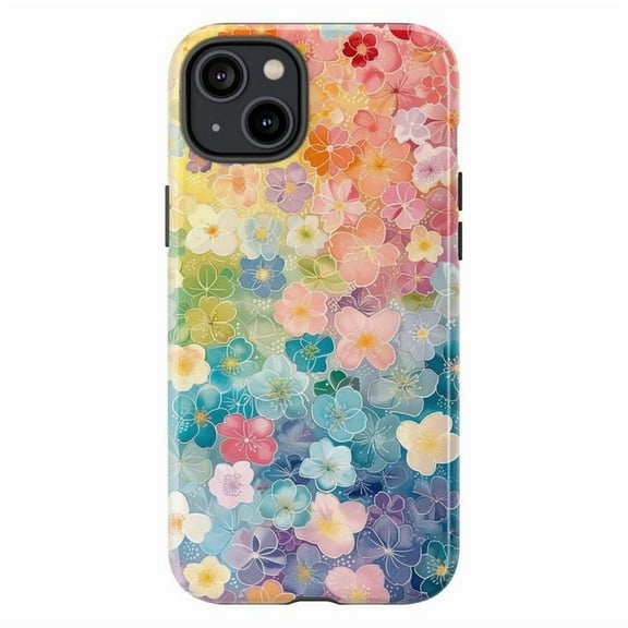 Pastel Floral Rainbow Gradient Phone Case, Colorful Flower Aesthetic Phone Protective Cover for iPhone 16 15 14 13 12 11 Pro Max Plus Mini