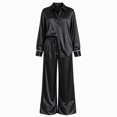 thumbnail image 6 of Xinoom Women's 2 Piece Satin Matching Set, Lapel Button Down Shirt & Drawstring Wide Leg Pants, Elegant Casual Outfit, Gift for Ladies, Dinner Gathering Black,XS, 6 of 7