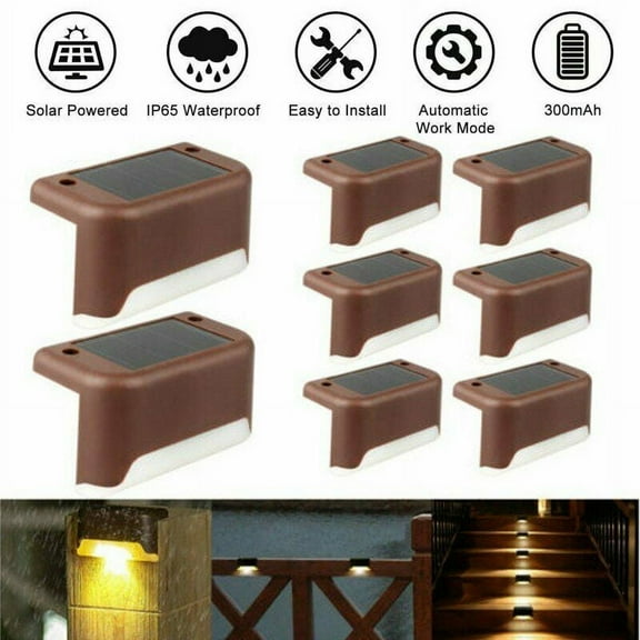 EROCK 8PCS Warm white Solar LED Bright Deck Lights Outdoor Garden Patio Railing Decks Path Light -Brown