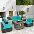 thumbnail image 1 of Costway 7 PCS Patio Furniture Set with 50,000 BTU Fire Pit Table Wicker Sofa Set with Cushions Turquoise, 1 of 10