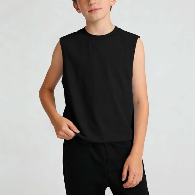 hengsof Débardeurs d'Été pour Garçons, T-Shirt Sans Manches en Coton à Col Rond, Couleur Unie, Confortable et Décontracté