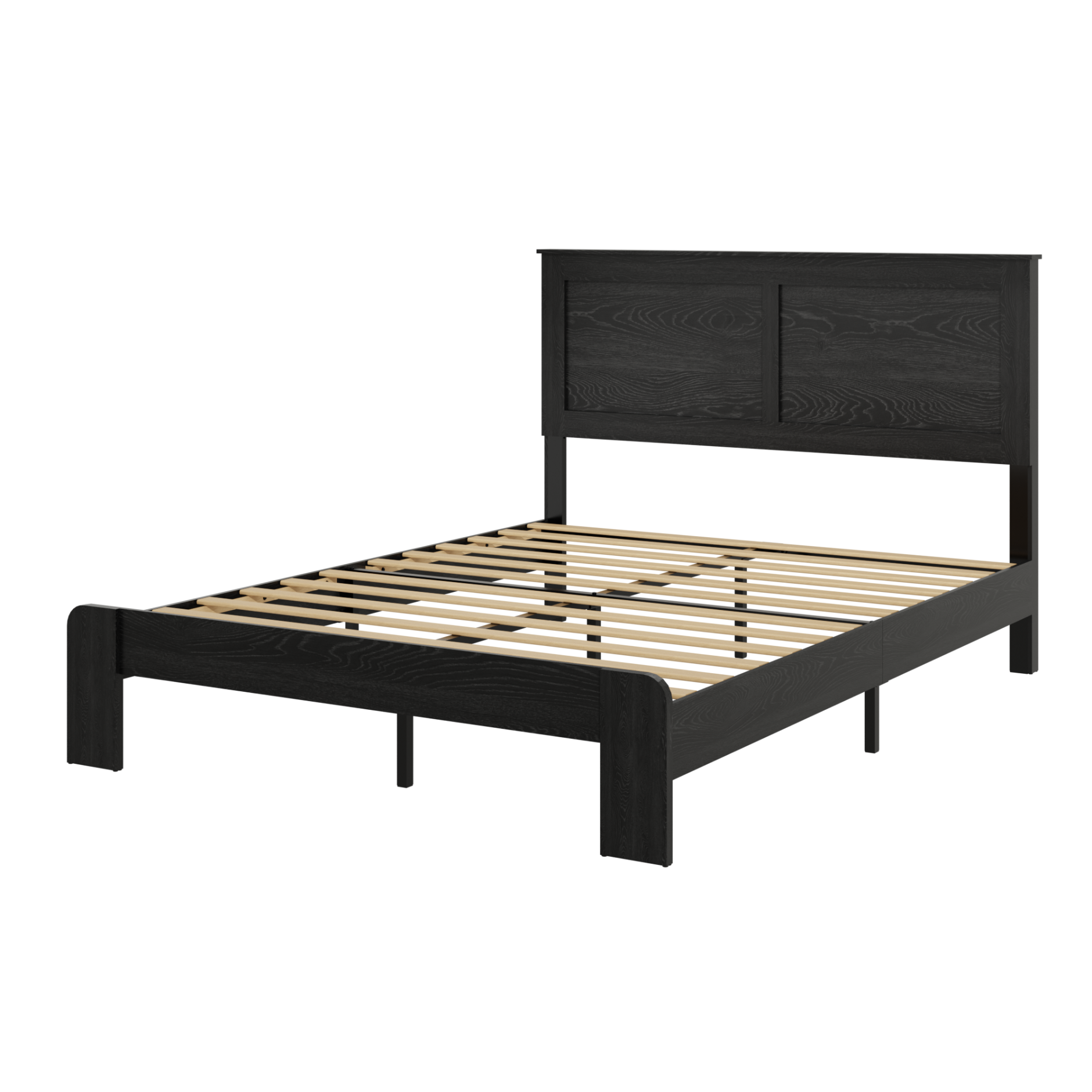 King Size Bed Frame with Headboard,Wood Platform Bed with Under Bed Storage Space and Sturdy Wooden Slats Supports,Noise-Free,No Box Spring Needed,Easy Assembly,Antique Black