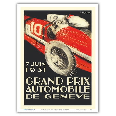 1931 Geneva Grand Prix - Switzerland - Vintage Car Racing Poster by Francis Portier - Master Art Print (Unframed) 9in x 12in