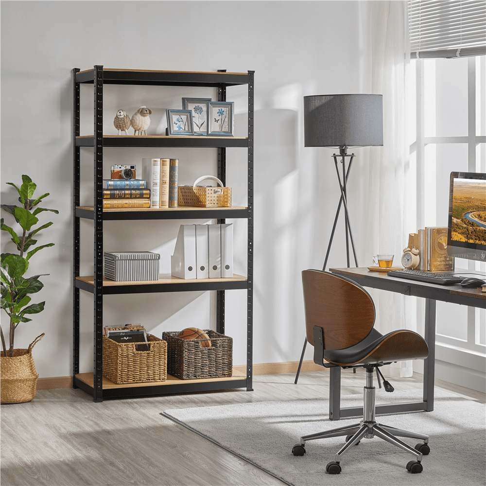 Fullfurnique 71″ Height Adjustable 5 Tier Steel Storage Shelves, Black