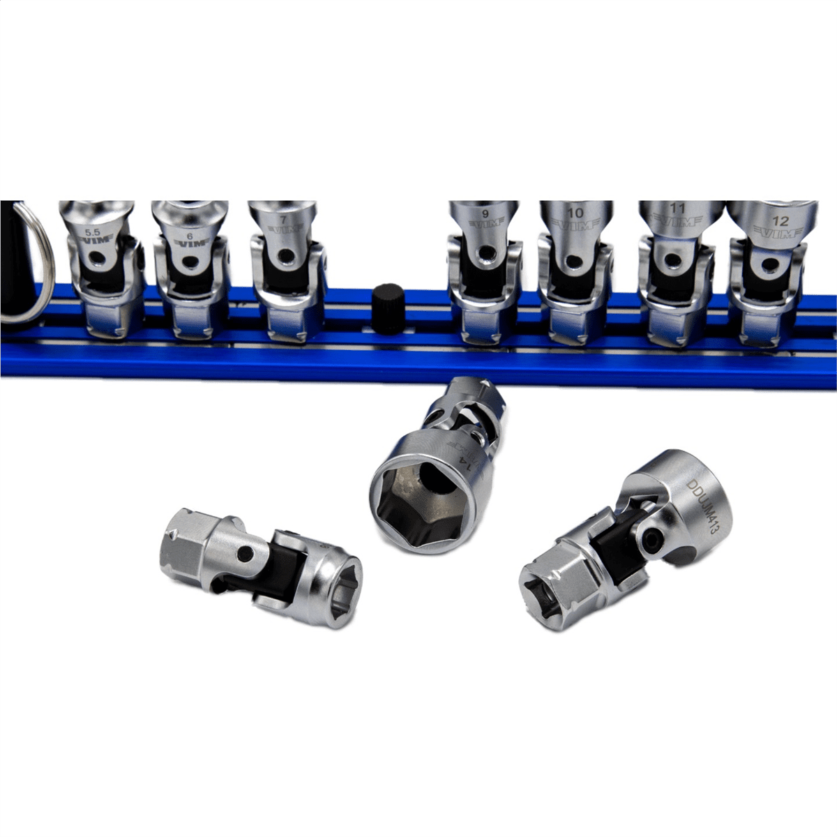 VIM Tools 10 Piece 6 Point Dual Drive Stubby UJ Metric Socket Set - 1/4 Inch X 11 mm Drive - Blue Magrail